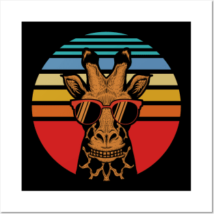 Retro Giraffe with Sunglasses at Sunset Posters and Art